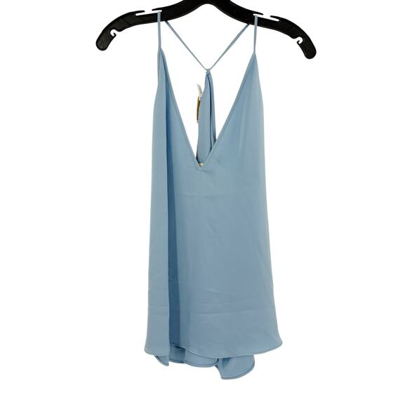 RAMY BROOK Top NEW Size L Noelle Satin V Neck Blouse Tank $245 Light Blue - Picture 2 of 5